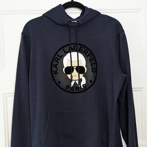 KARL LAGERFELD PARIS Men's Navy Karltoon Hoodie SZ M